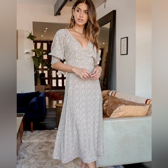 Lulus X Lush Times With You Sage Green Floral Print Puff Sleeve Midi Dress Large - Picture 3 of 15